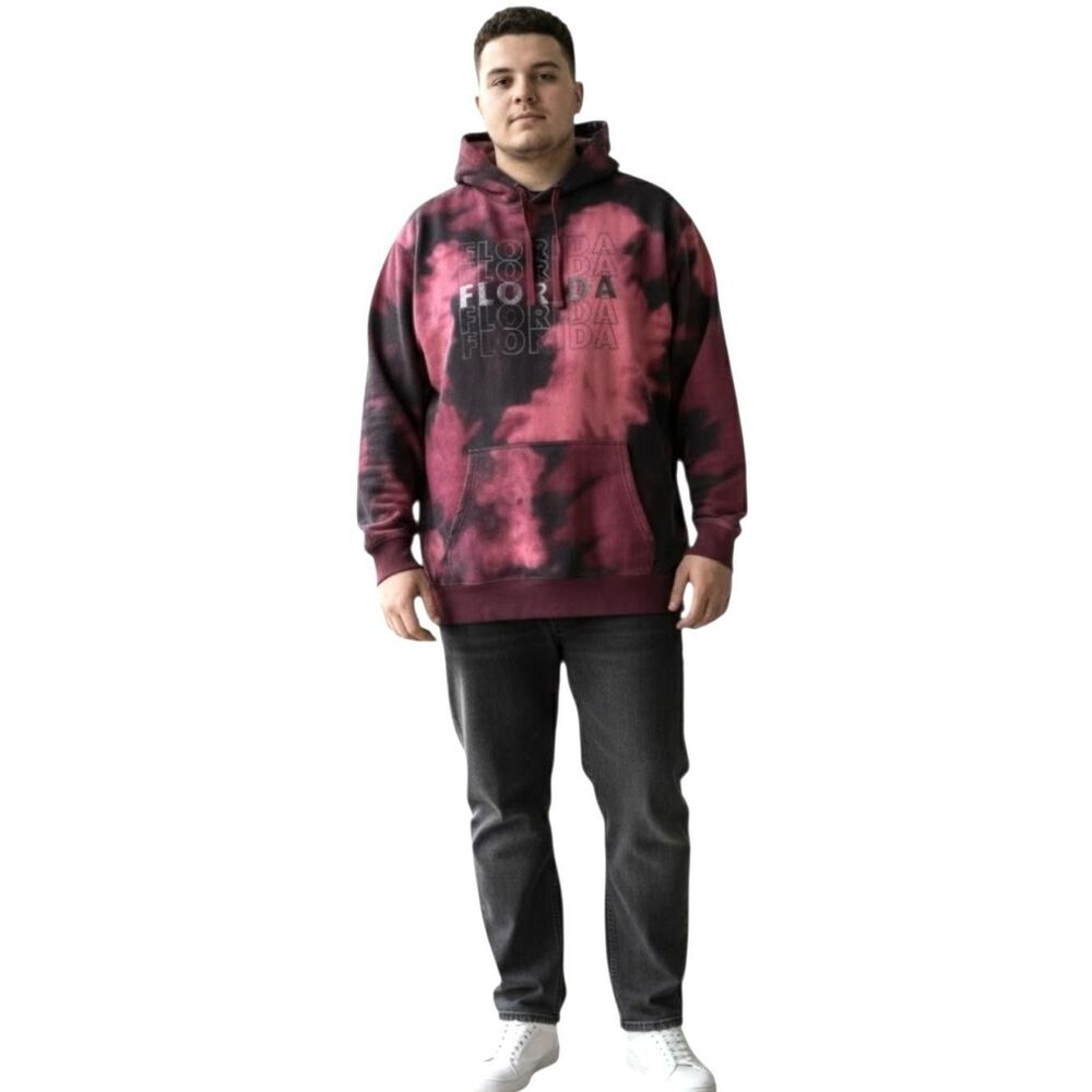 Florida Hoodie Mens 2XL Pink Black Tie Dye Pullover Sweatshirt Creative Apparel